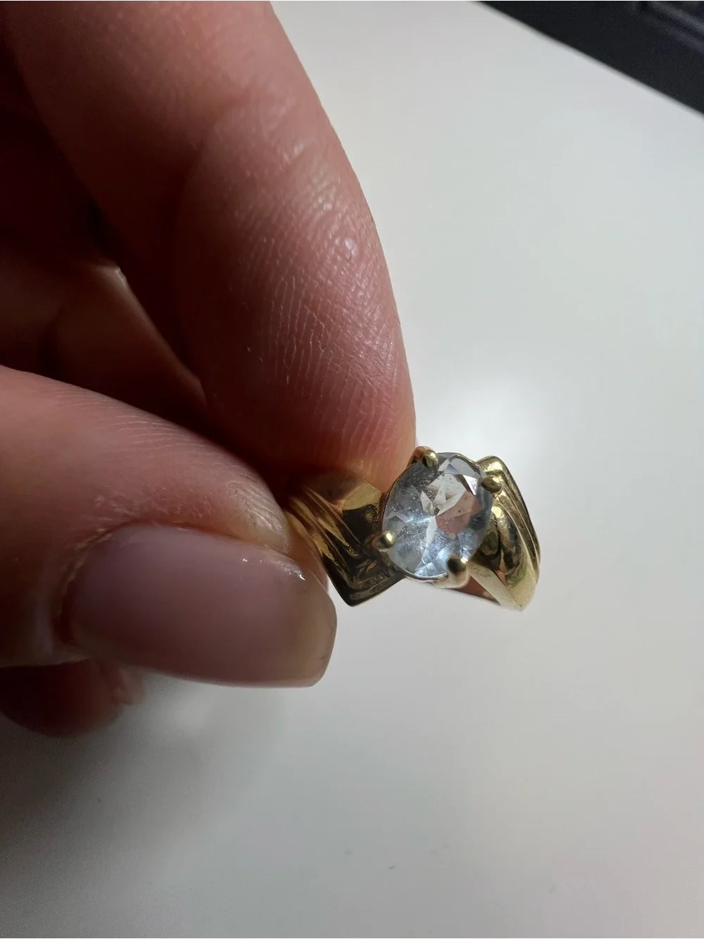10K Yellow Gold Solitaire Ring with Aquamarine Color Gemstone